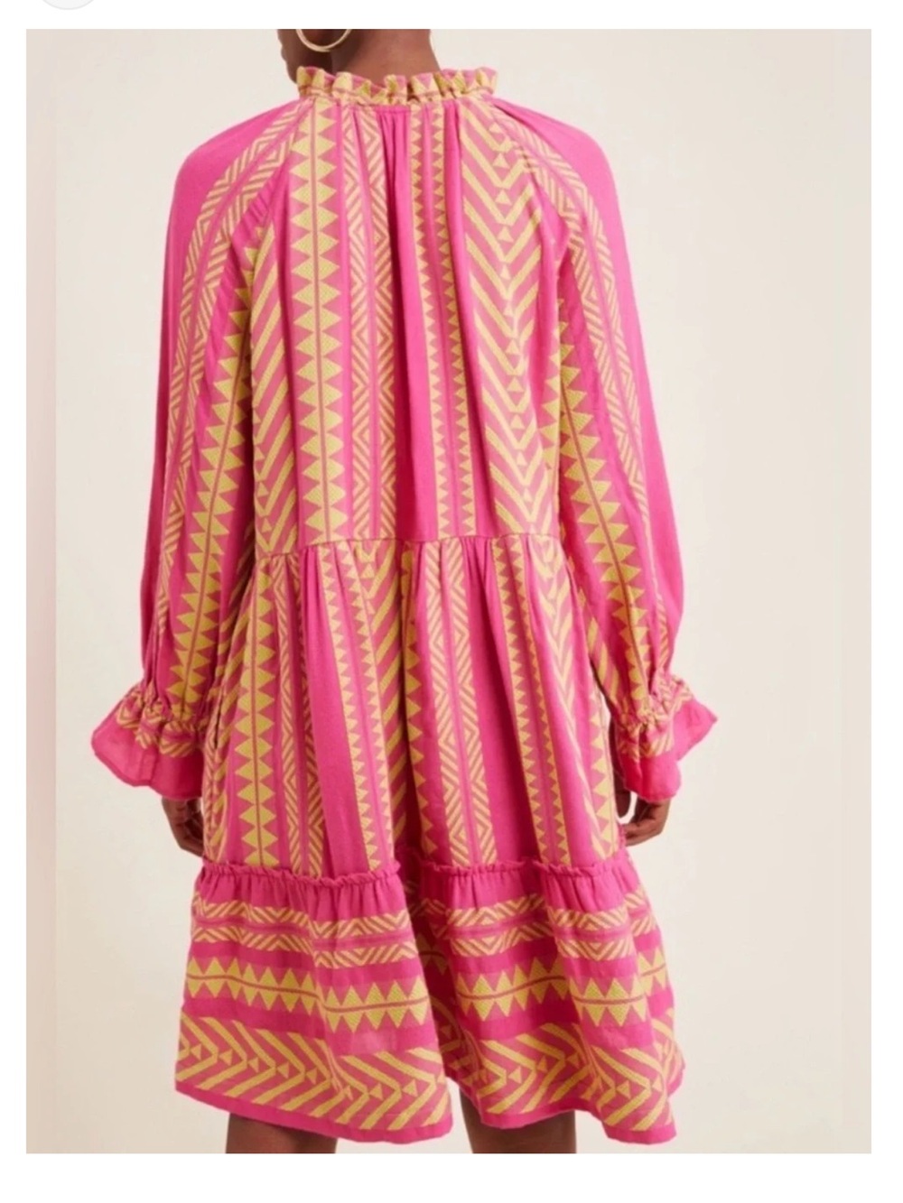 Anthropologie Maeve Dominique Tiered Tunic Pockets Cotton Geometric Print Dress - Picture 8 of 11